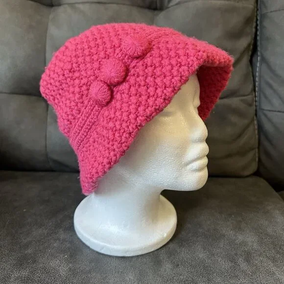 Vtg Talbots Womens Knit Wool Blend Pink Hat - Picture 1 of 13